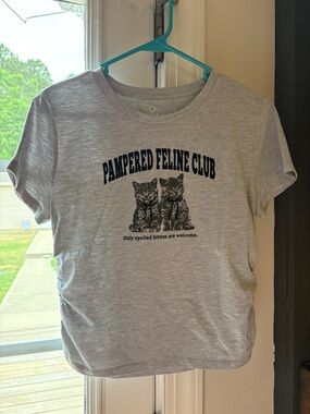 Pampered Feline Club Light Gray Cat Graphic Tee